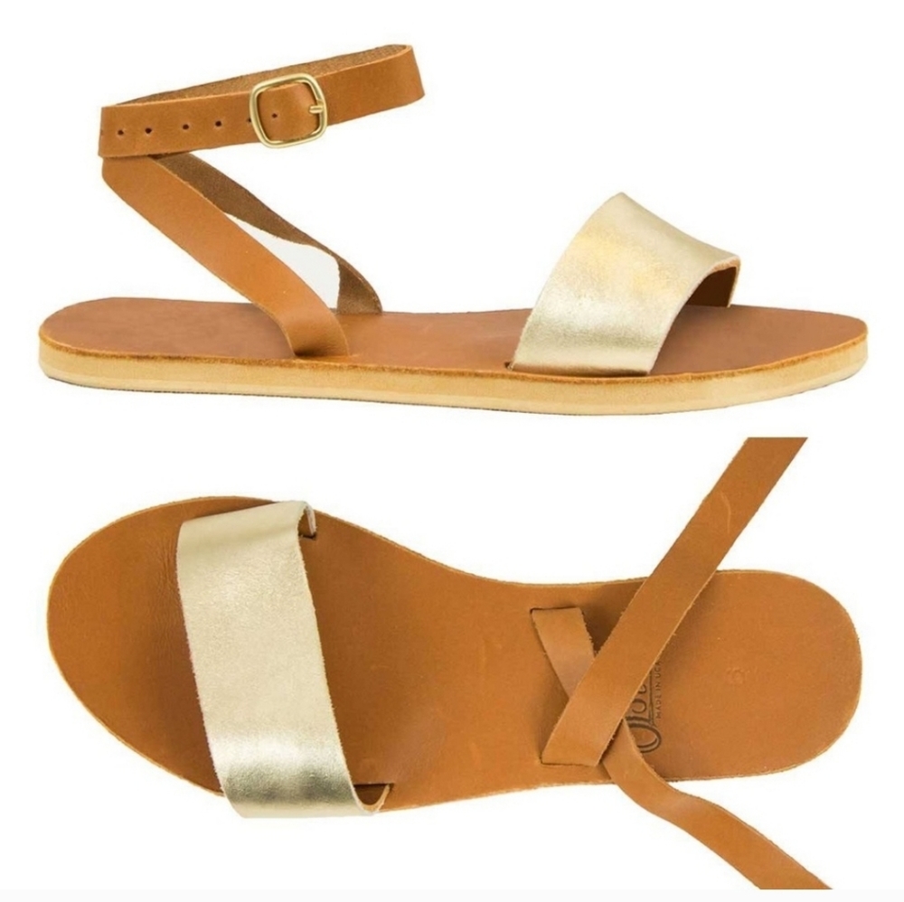 Rue sseko leather handmade gold sandles